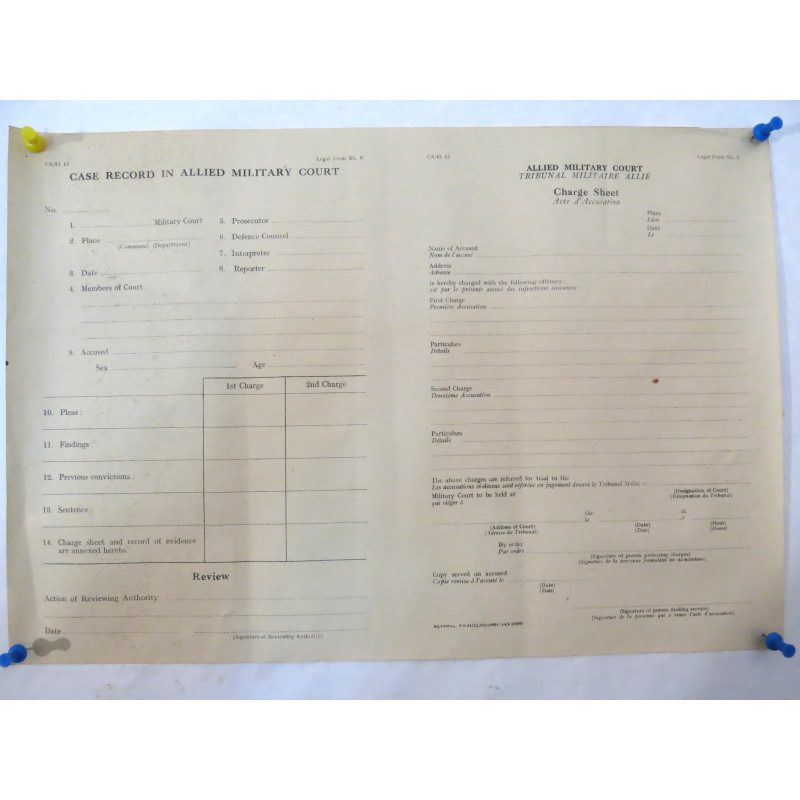 Feuille originale US 1944 tribunal militaire accusation case record