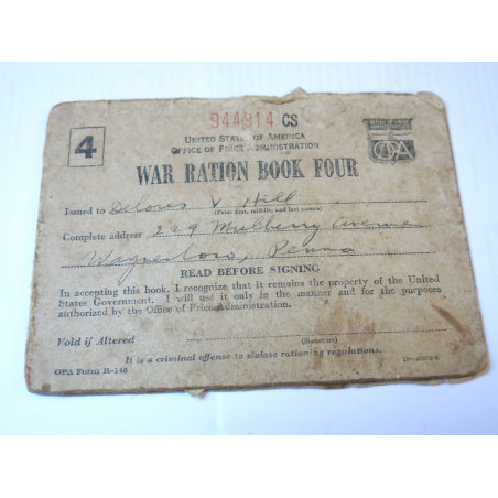 Carnet War ration book four US 39/45 numero 944914 ref bo doc 