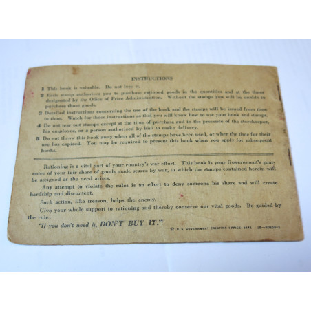 Carnet War ration book two US 39/45  numero 368768 ref bo doc