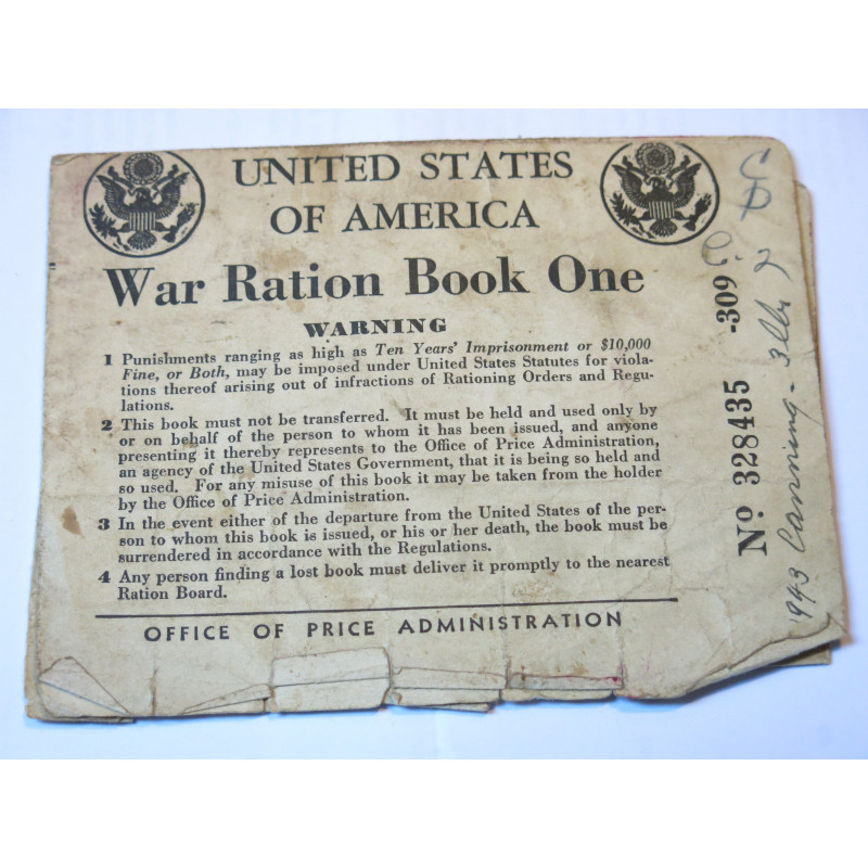 Carnet War ration book one US 1943 ref bo doc 