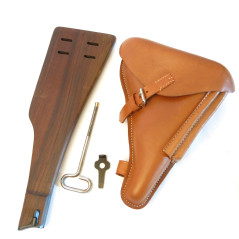 Etui cuir avec crosse bois Luger P08 court avec outils