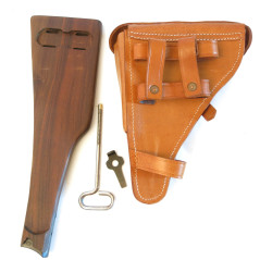 Holster leather with stock wood Luger P08 with tools