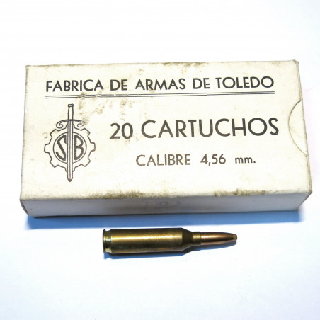 Boite avec une cartouche experimentale 4.56 Espagne 