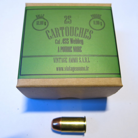 Boite de 25 cartouches calibre 455 Webley poudre noire 