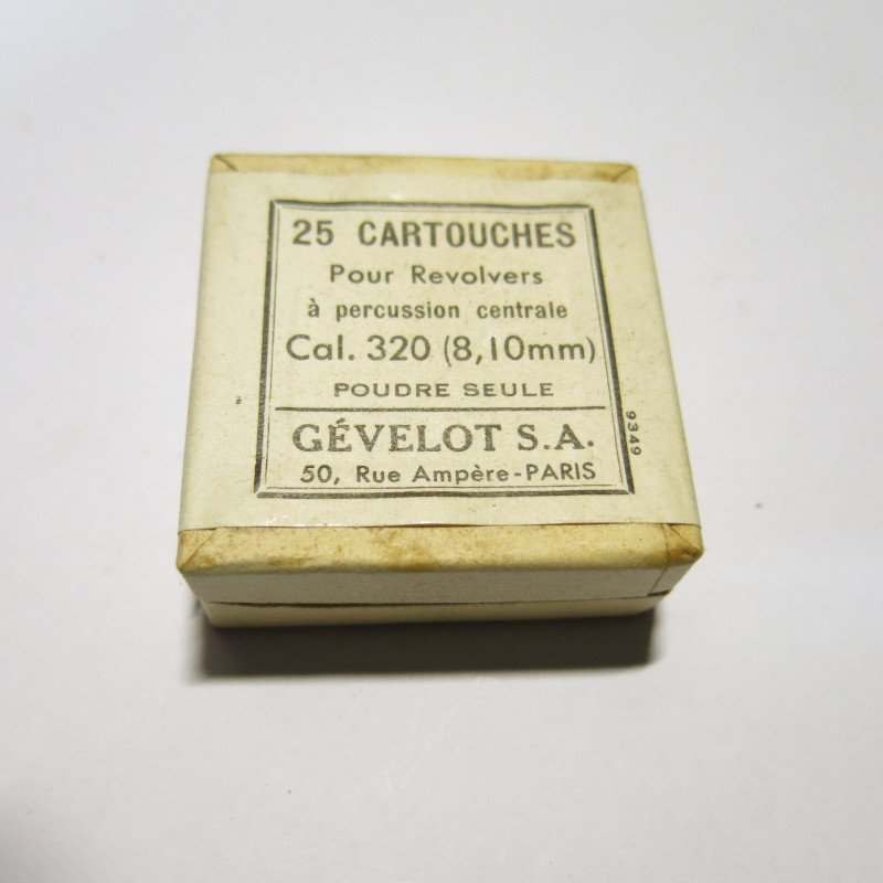 Boite pleine de 25 cartouches 320 à blanc Gevelot poudre noire 