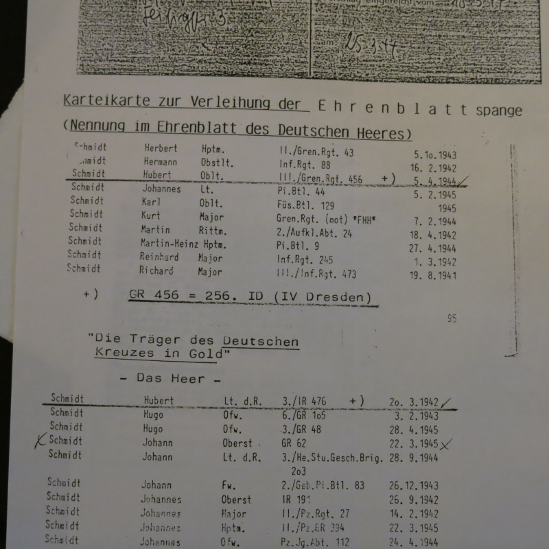 Photo dédicacée  Ritterkreuz 1944 Hubert Schmidt Gigo 