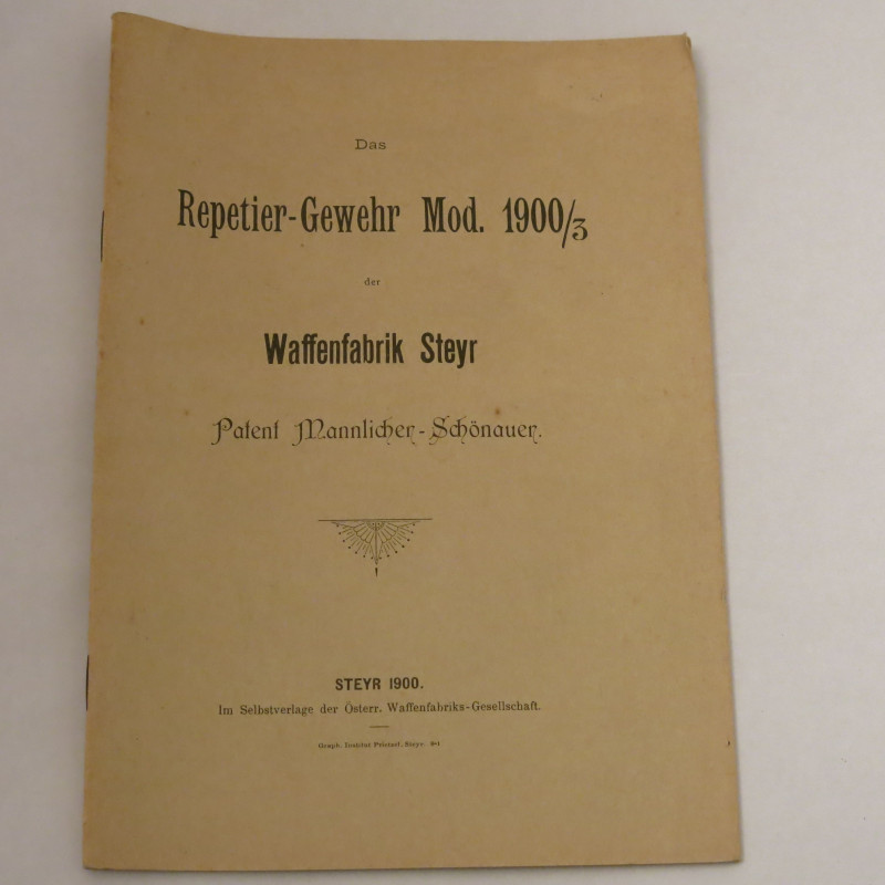 Livre d'instruction fusil Repetier  carabiner Steyr  mod 1900/3 et16