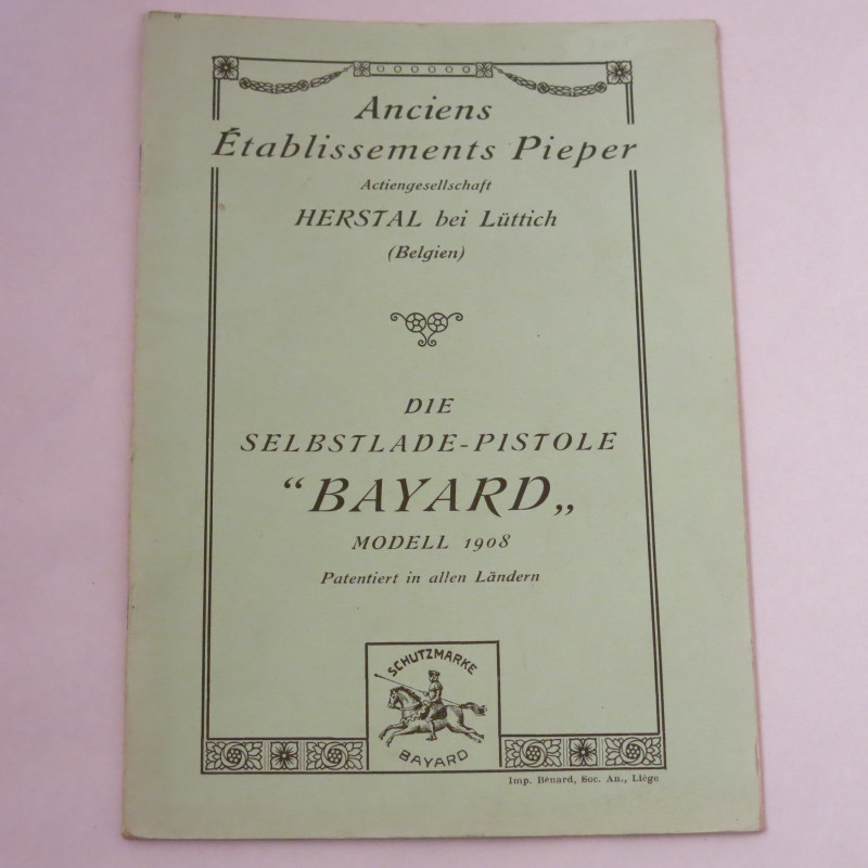 Livre d'instruction pistolet Bayard Pieper 1908 