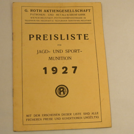 Livre Preisliste Jag und Sport munition 1927 