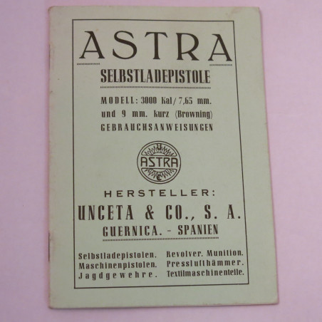 Livre d'instruction pistolet Astra 3000 calibre 7.65 