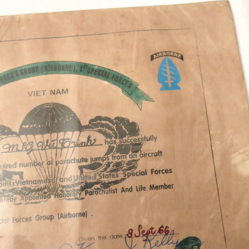 Brevet papier  parachutiste speciales forces ARVN 1966 Ref be 25