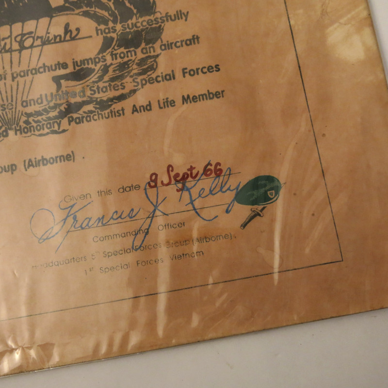 Brevet papier  parachutiste speciales forces ARVN 1966 Ref be 25