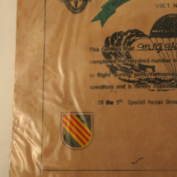 Brevet papier parachutiste speciales forces ARVN 1966 Ref be 25