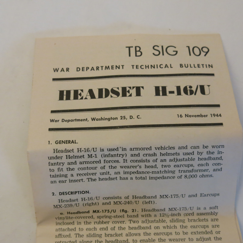 Casque US 1944  tel headset H  16 U dans sa boite  