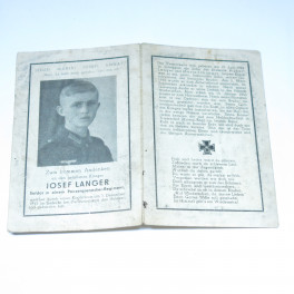 Avis de décès soldat Allemand Panzer grenadier Josef Langer  