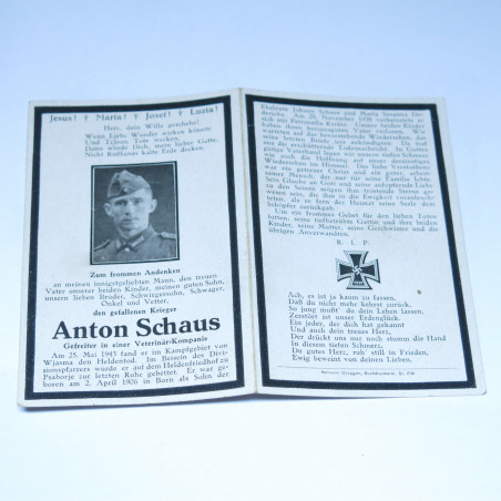 Avis de décès soldat Allemand Anton Schauss bo doc