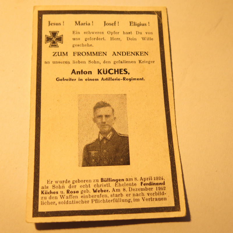 Avis de décès soldat Allemand Anton Kuches bo doc