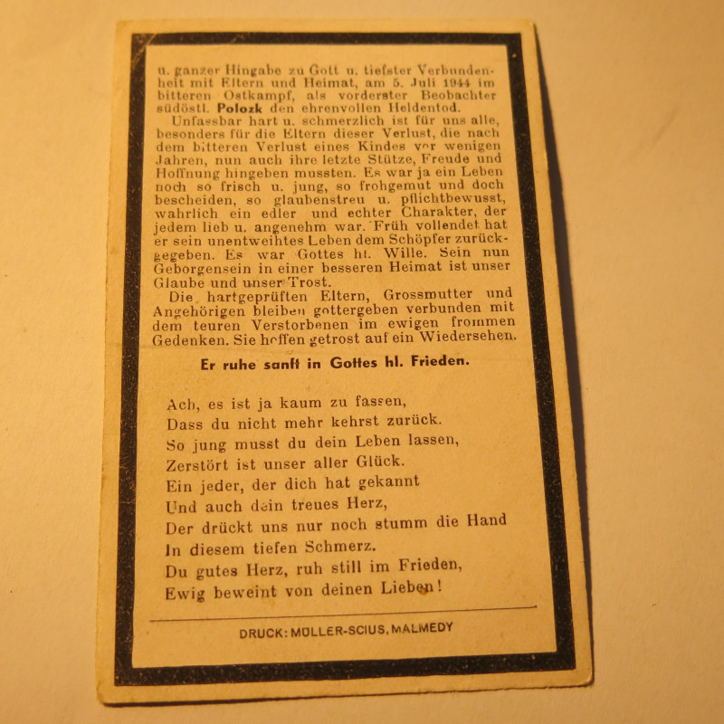 Avis de décès soldat Allemand Anton Kuches  