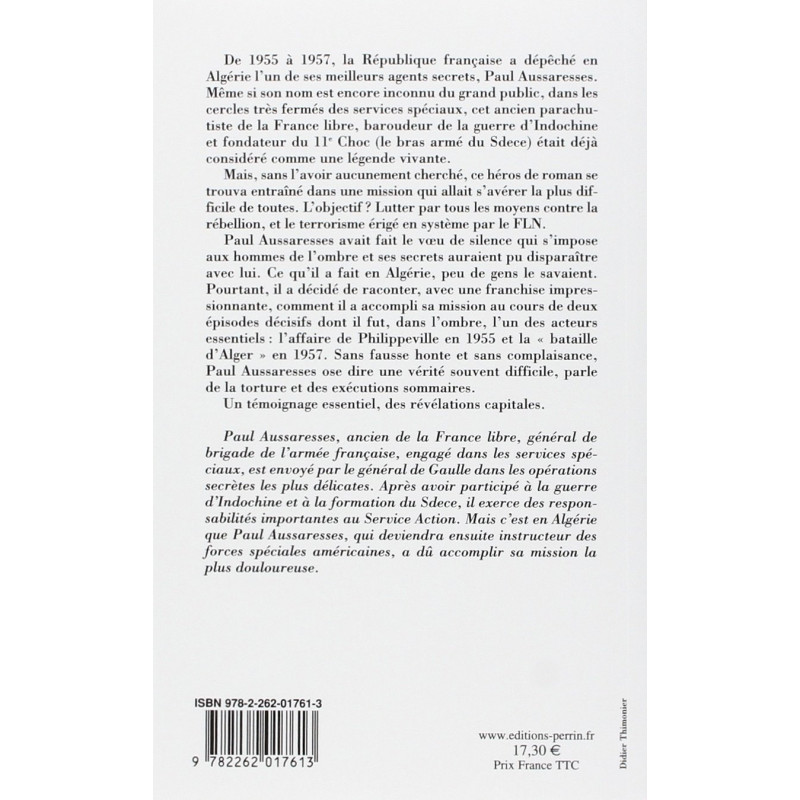 Livre Services Spéciaux Algérie 1955-1957 du Gen. Aussaresses et13