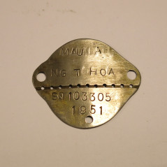 Plaque d'identité suppletif Vietnamien Indo matri 103305  ref bo38 