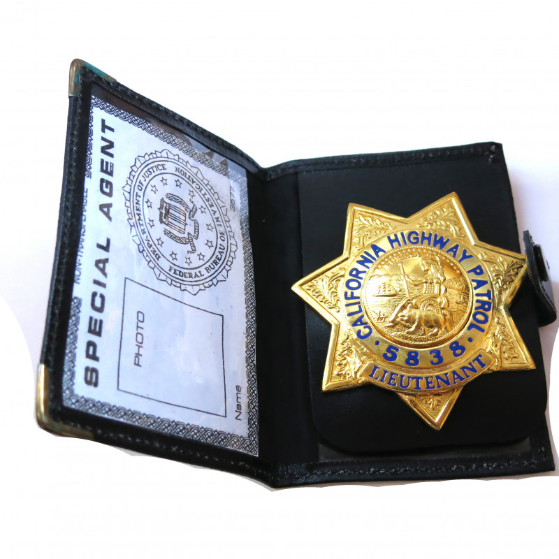 Plaque police US California Highway patrol Lieutenant 5838 avec cuir 