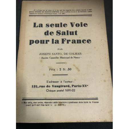 Livre La seule voie de Salut pour la France par Joseph Santo