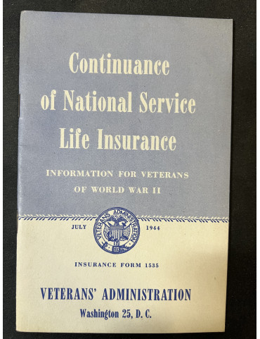 Livret Continuance of National Service Life Insurance