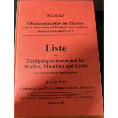 Rare Livre Liste der Fertigungskennzeichen für Waffen, Munition und Gerät