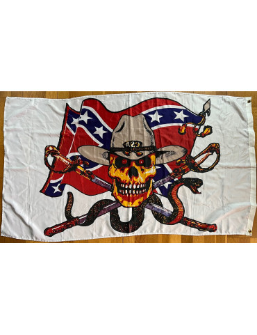 Drapeau blanc en fond sudiste avec crane et cobra 154x85