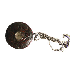 Boussole bois bouddha d'Asie du 19eme siècle bois et médaillon