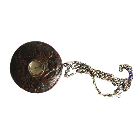 Boussole bois bouddha d'Asie du 19eme siècle bois et médaillon