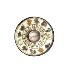 Boussole astrologique métal d'Asie du 19eme siècle gravures dorées ref 43