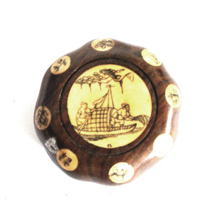 Boussole astrologique bois asiatique bateau de pêcheur ref 99