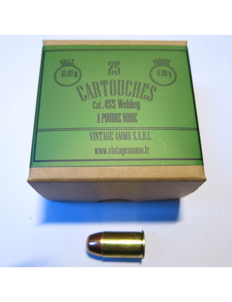 Boite de 25 cartouches calibre 455 Webley poudre noire 