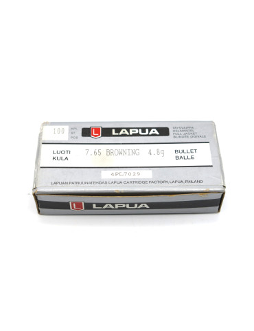 Boite de 100 ogives Lapua calibre 7.65 4.8 g fmj