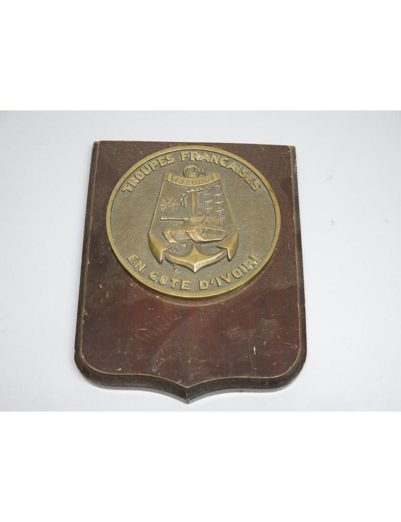 Plaque bronze sur bois Troupes Francaise en cote d'ivoire ref 225 