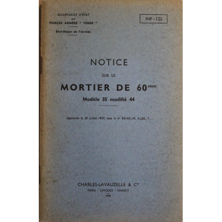 Notice sur le Mortier de 60 mm Modèle 35 modifié 44 de 1958