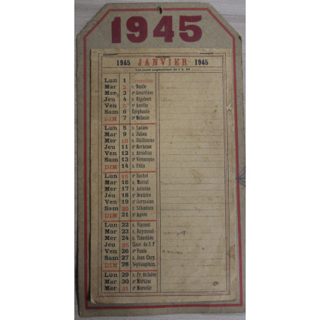 Calendrier Original de l'année 1945