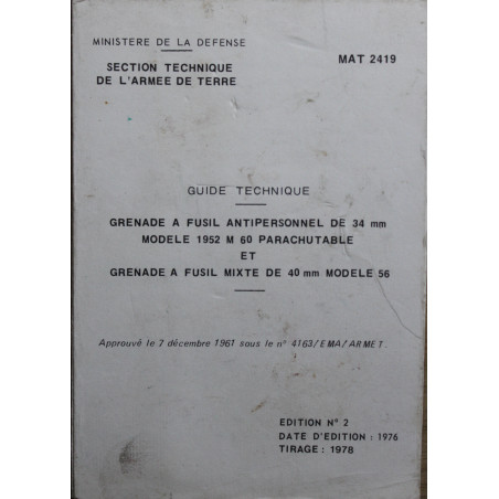 Guide technique de Grenade à fusil antipersonnel de 34 mm Mle 1952 et 40 mm Mle 56