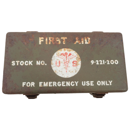 Boîte Originale US "First Aid - For emergency Use only" de véhicule WW2 empty