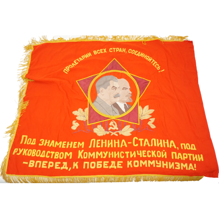 Drapeau de cérémonie Russe original à l'effigie de Staline et Lénine