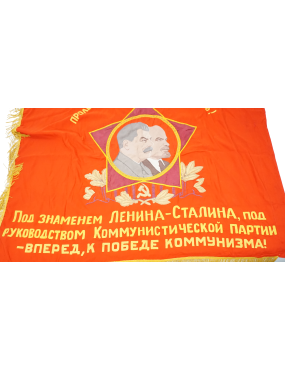 Drapeau de cérémonie Russe original à l'effigie de Staline et Lénine