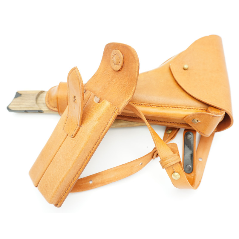 Etui cuir avec crosse bois Luger P08 Marine