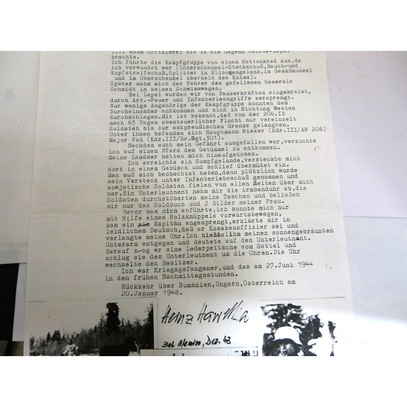 1 Photo dédicacée  Ritterkreuz 1941 soldat Heinz Hawelka    ref  122 