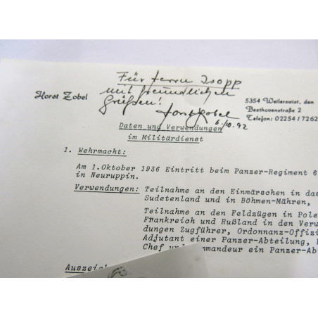 1 Photo Panzer division dédicacée  Ritterkreuz  soldat  Horst Zobel    ref  125