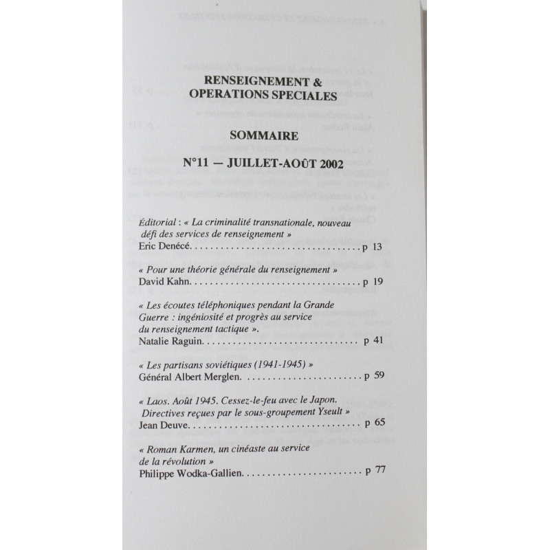 Livre Renseignement et opérations spéciales No 11 Juillet-Août 2002 Livre Renseignement et opérations spéciales No 11 Juillet-Août 2002