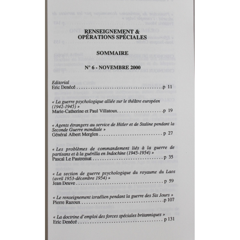 Livre Renseignement et opérations spéciales No 6 Livre Renseignement et opérations spéciales No 6