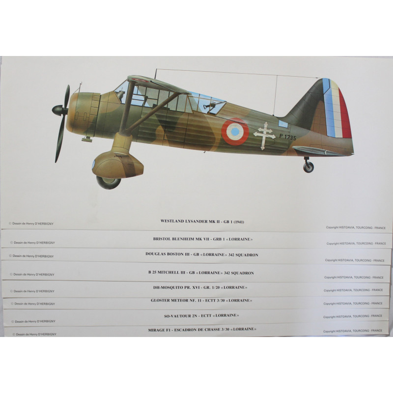 Pochette de 8 Lithographies de l'escadron de chasse 3-30 Lorraine Pochette de 8 Lithographies de l'escadron de chasse 3-30 Lorraine