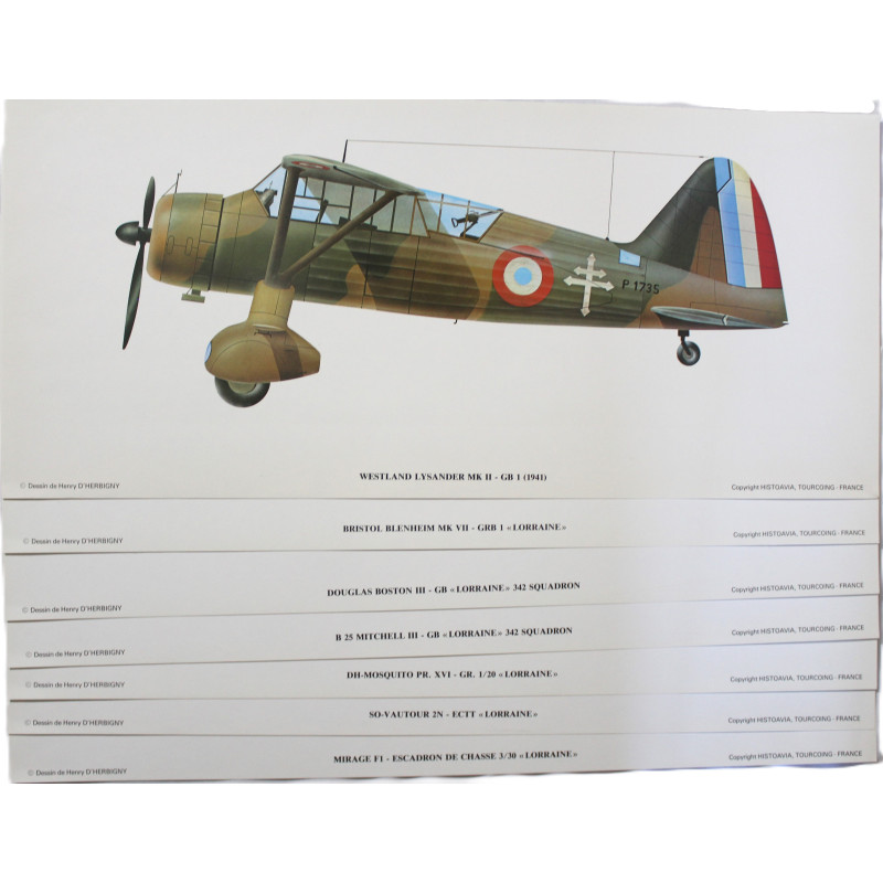 Pochette de 7 Lithographies de l'escadron de chasse 3-30 Lorraine Pochette de 7 Lithographies de l'escadron de chasse 3-30 Lorraine
