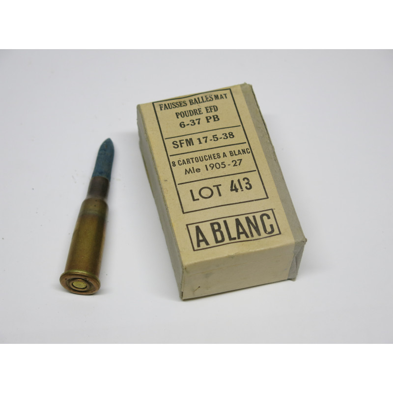 Boite avec 8 cartouches Lebel a blanc balle bois 1938 categorie C 